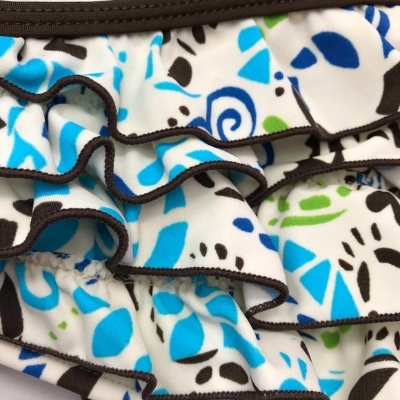 NWT Hapari Bora Bora Ruffle Swim Bikini Top Women Size S Blue Brown - Picture 10 of 11